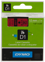 DYMO tape black on red