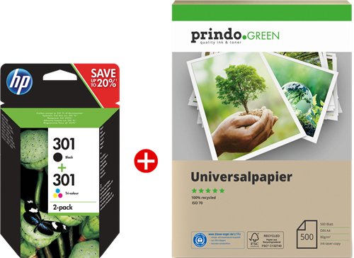 HP Deskjet 2540 All-in-One + Prindo Green Recyclingpapier 500 Blatt