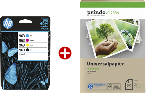 HP OfficeJet Pro 9019 All-in-One + Prindo Green Recyclingpapier 500 Blatt