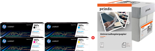 HP + Prindo Universal Papier 2500 Blatt black / cyan / magenta / yellow / White value pack 207A MCVP 01